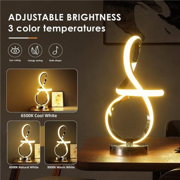 Modern Table Lamp Musical Note Design Spiral Lamp with 7 RGB LED Colors Unique - Picture 6 of 6